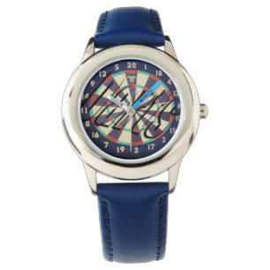 Dartboard Bullseye Logo, Kids Blue Leather Watch