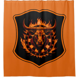 Dartboard Crest with Bull Head and Flames Darts Shower Curtain