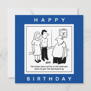 Dartboard in the Bedroom. Funny Cartoon Card