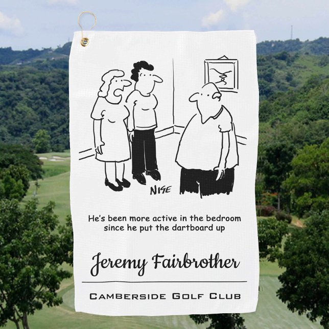 Dartboard in the Bedroom. Funny Cartoon Golf Towel (Creator Uploaded)