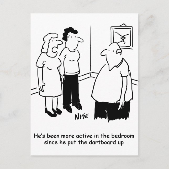 Dartboard in the Bedroom. Funny Cartoon Postcard (Front)