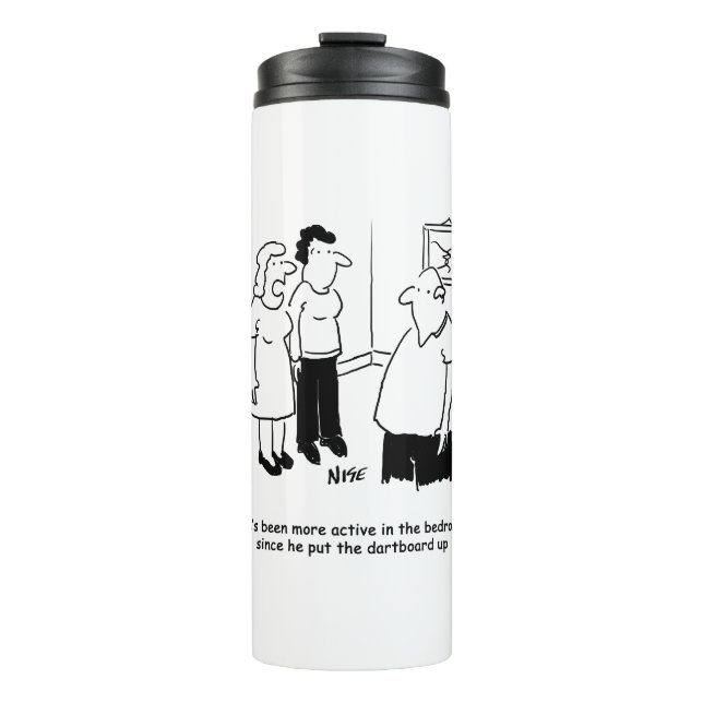 Dartboard in the Bedroom. Funny Cartoon Thermal Tumbler (Front)