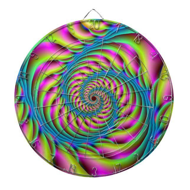 Dartboard  Spiral in Pink Turquoise and Yellow (Front)