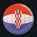 Dartboard with 6 darts Croatia Croatian flag<br><div class="desc">This lovely bubble flag has been based on the original flag. It's the regulation size (18 inch diameter & 1 inch thick) Add you get a set of 6 brass darts (3 American flag dart flights and 3 UK dart flights). The aluminium frame has all the numbers built into it...</div>