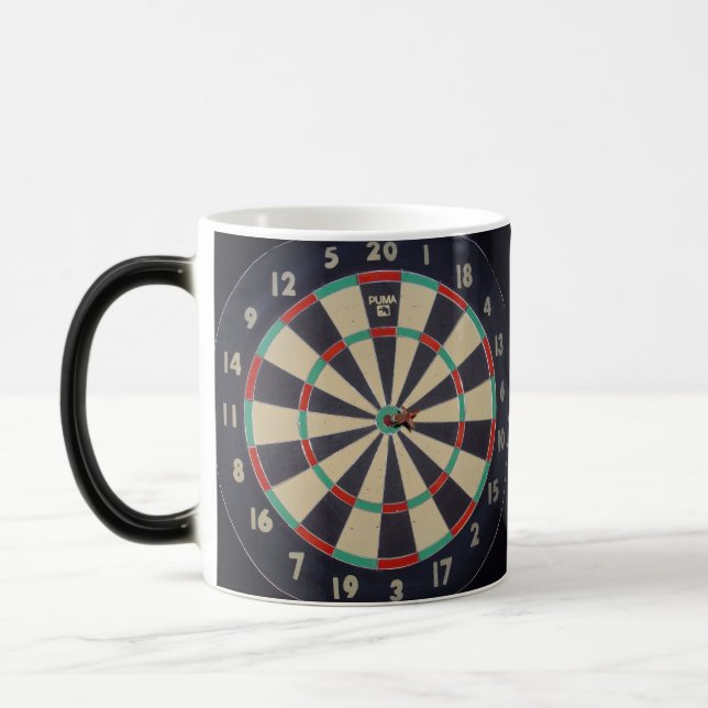 Dartboard With Dart In Bullseye, Magic Mug (Left)