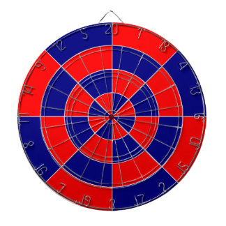 Dartboards with Blue and Red Geometric Design