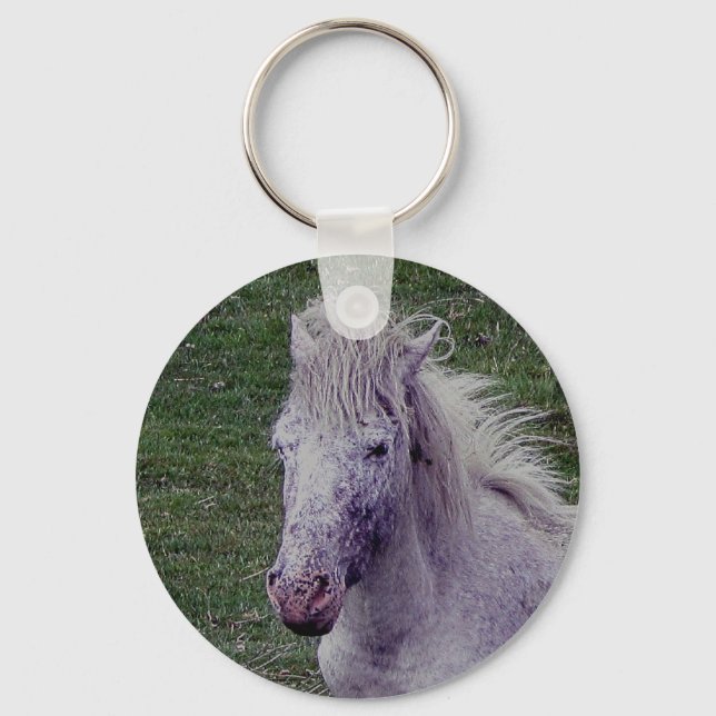 Dartmoor Grey Pony Mare Resting Key Ring (Front)