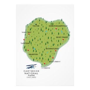 Dartmoor national park England Map Photo Print