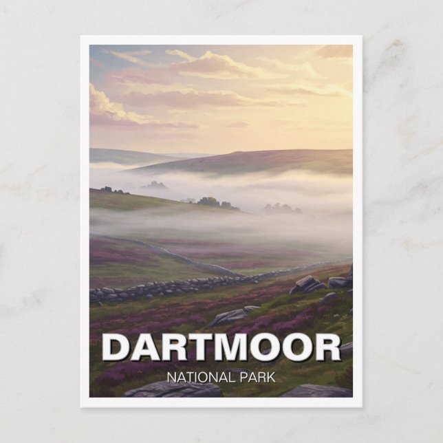 Dartmoor National Park Misty Travel Postcard (Front)