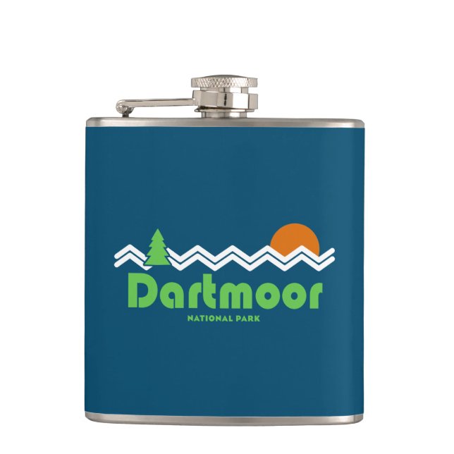 Dartmoor National Park Retro Hip Flask (Front)