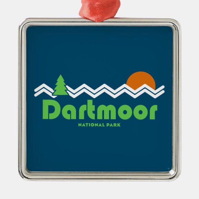 Dartmoor National Park Retro Metal Tree Decoration (Front)