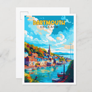 Dartmouth England vintage travel illustration Postcard