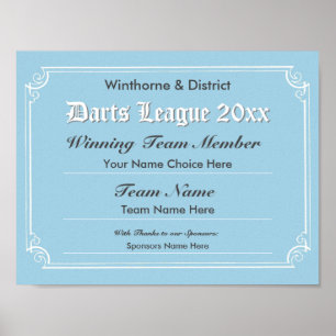 Darts Competition Certificate Poster