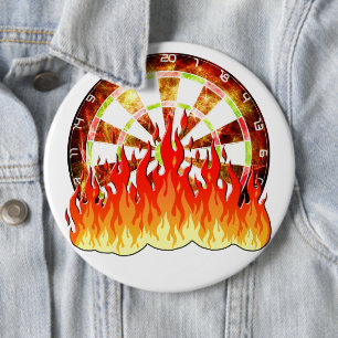 Darts, fire in the game on the dart board 6 cm round badge