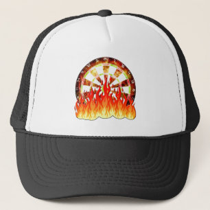 Darts, fire in the game on the dart board trucker hat