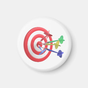 Darts hitting the centre of dartboard magnet