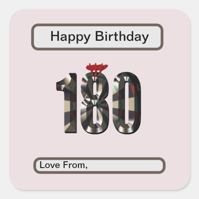 Darts Perfect Score 180, Birthday Square Sticker (Front)