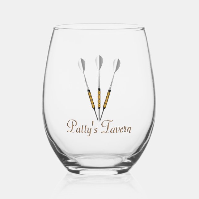 Darts Personalised Stemless Wine Glass (Front)