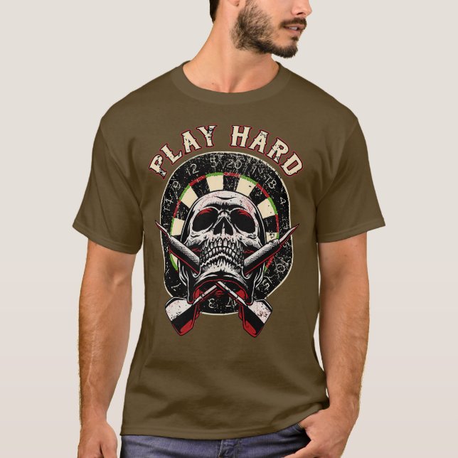 Darts-Shirt Play Hard Skull Arrow dartboard T-Shirt (Front)