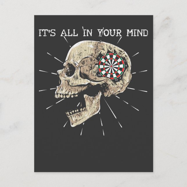 Darts Skeleton Dartboard Skull Illustration Postcard (Front)