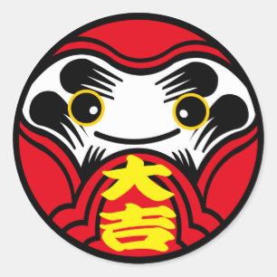 Daruma doll brings “Great good luck” （大吉） Classic Round Sticker
