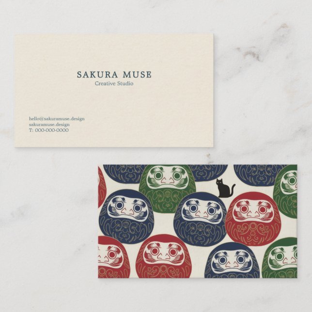 Daruma & Hidden Cat Business Cards (Front/Back)