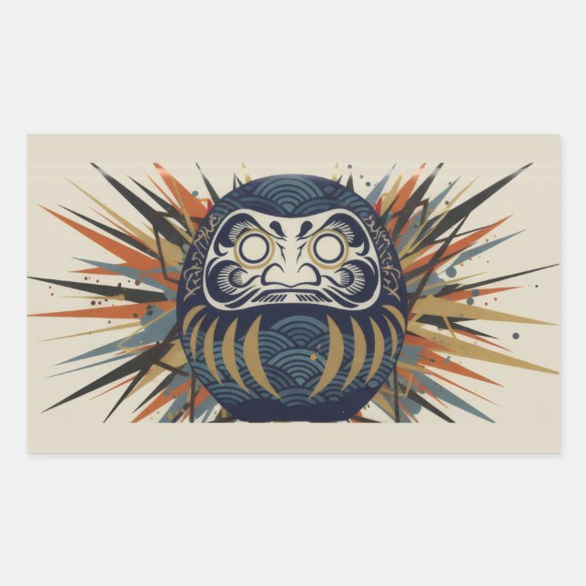 Daruma Skateboard – Japanese Ukiyo-e Inspired Art Rectangular Sticker (Front)
