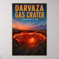Darvaza Gas Crater Turkmenistan Illustration Retro