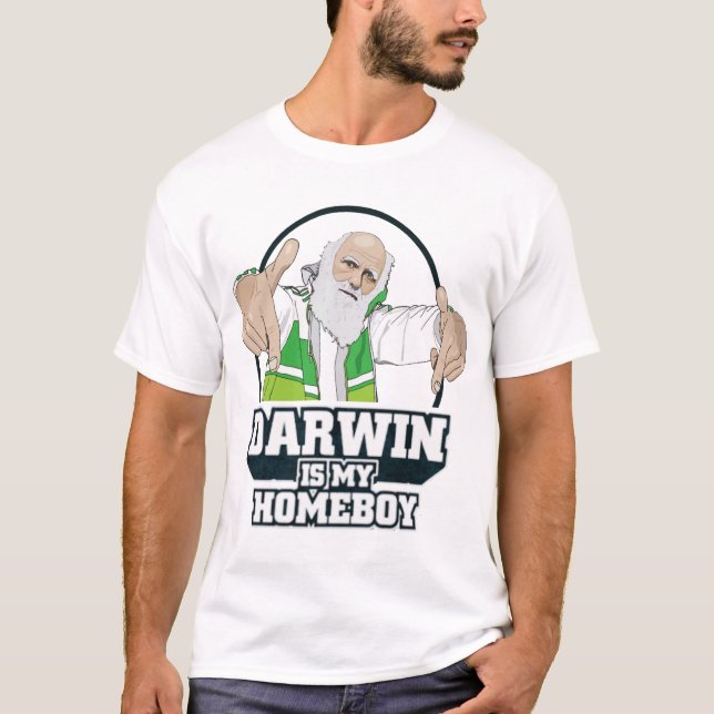 Darwin Is My Homeboy atheist shirt (Front)