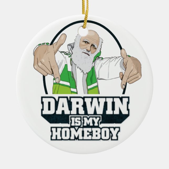 Darwin Is My Homeboy (Full Colour) Ceramic Tree Decoration (Front)