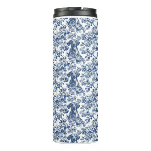 Daschund Dog Blue Toile Pattern Thermal Tumbler