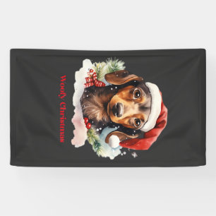 Daschund Dog Christmas Santa Hat Xmas Light Woofy Banner