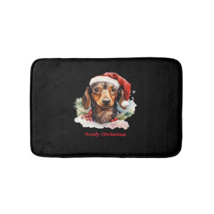 Daschund Dog Christmas Santa Hat Xmas Light Woofy Bath Mat