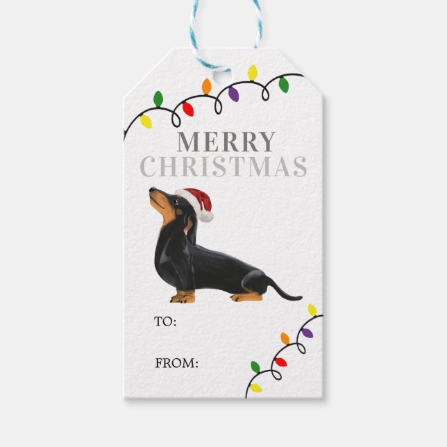 Daschund Merry Christmas Gift Tags (Front)