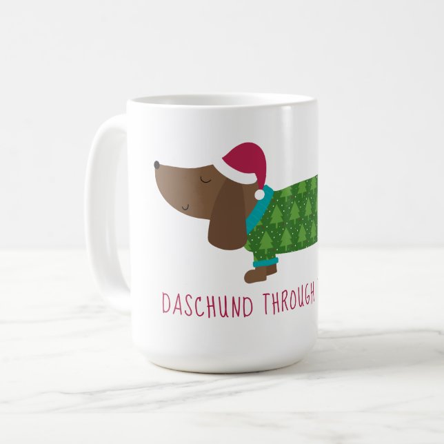 Daschund Through The Snow Cartoon Coffee Mug (Front Left)