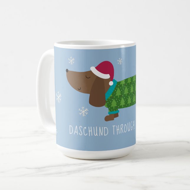 Daschund Through The Snow Illustrated  Coffee Mug (Front Left)