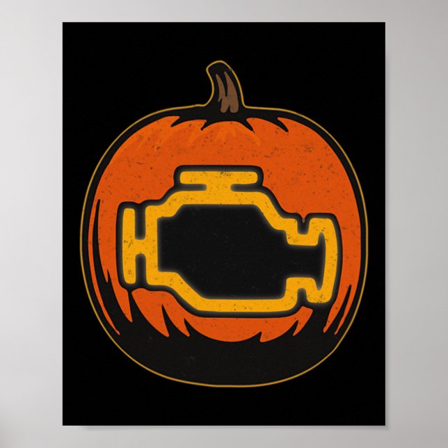 Dashboard Car Check Engine Funny Pumpkin Halloween Poster (Front)