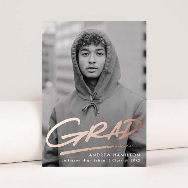 Dashed Grad Foil Photo Graduation Announcement (Creator Uploaded)