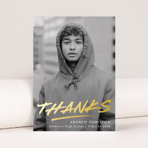 Dashed Grad Foil Photo Graduation Thank You Card