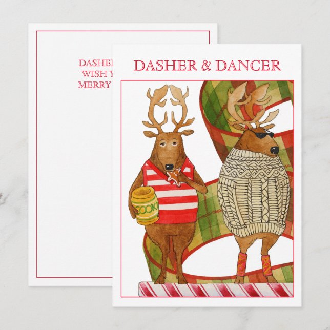 DASHER DANCER 4.5x6.25 Flat Christmas Card (Front/Back)