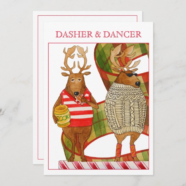 DASHER DANCER 5x7 Flat Christmas Card (Front/Back)