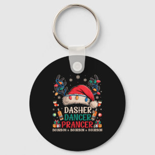 Dasher Dancer Prancer And Bourbon Funny Christmas Key Ring