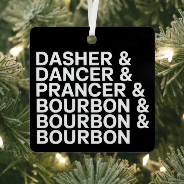 Dasher Dancer Prancer & Bourbon Christmas Holiday  Metal Tree Decoration (Insitu)