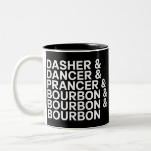 Dasher Dancer Prancer & Bourbon Christmas Holiday Two-Tone Coffee Mug