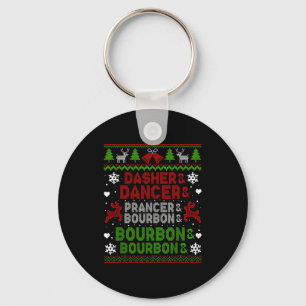 Dasher Dancer Prancer Bourbon Ugly Christmas Santa Key Ring