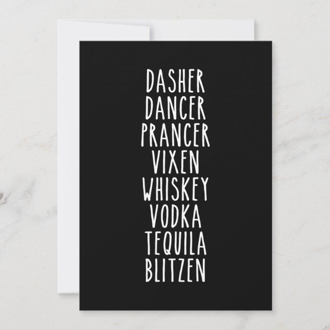 Dasher Dancer Prancer Vixen Whiskey Vodka Tequila Thank You Card (Front)