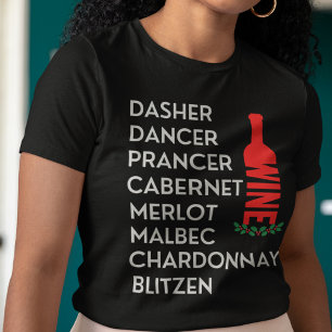 Dasher Dancer Reindeer Names Wine Lover T-Shirt