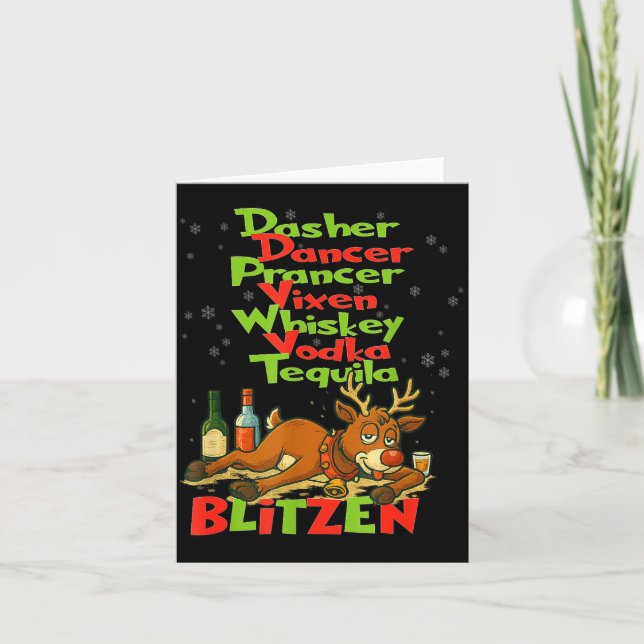 Dasher Dancer Whiskey Vodka Tequila Blitzen Christ Card (Front)