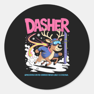 Dasher Reindeer Christmas Speeding Fun  Classic Round Sticker