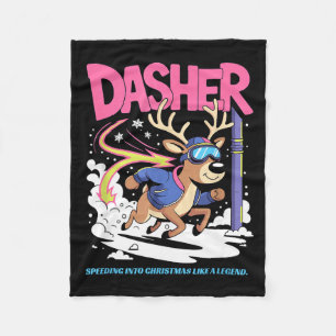 Dasher Reindeer Christmas Speeding Fun  Fleece Blanket